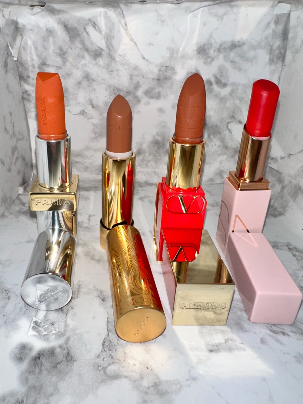 Prada & Valentino Gucci NarsWomen's Lipstick Set – Red, Orange, Tan, Nude Shades
